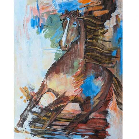 Art by Valsoaney Other - Original Horse Painting Wall Art Abstract Realism